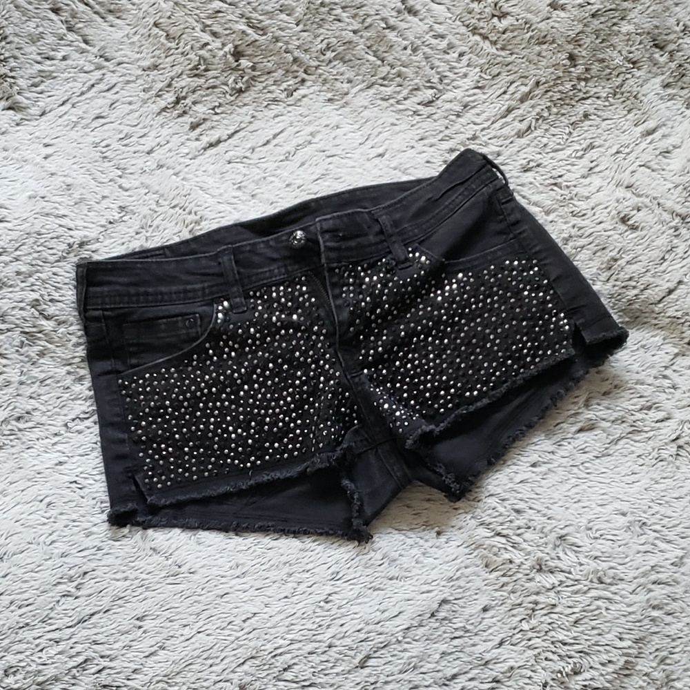 &Denim Black jeweled Jean shorts H&M